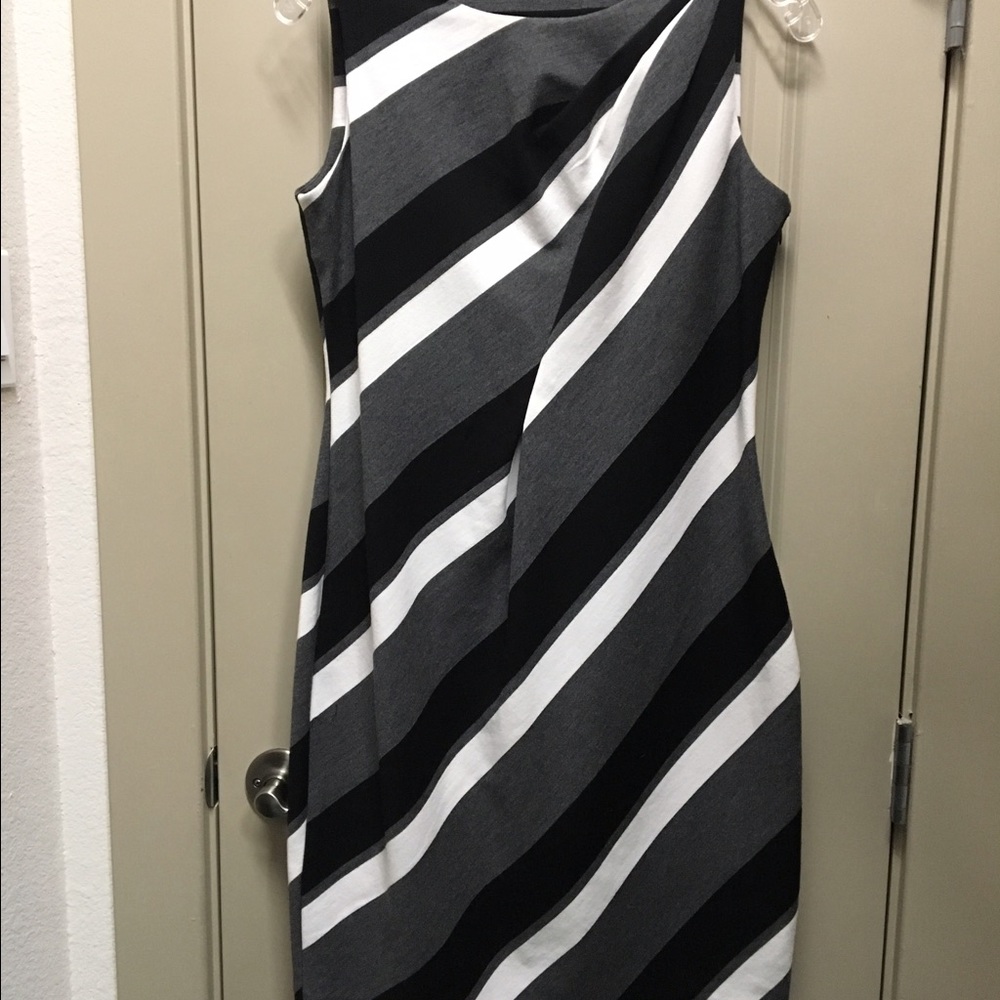 Calvin Klein Black Grey and White Striped Dress