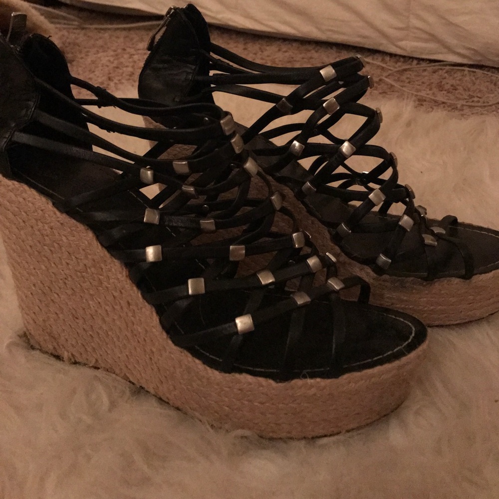 Black studded wedges