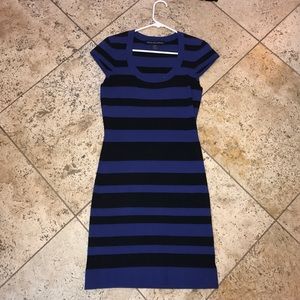 Blue and black strip body con short dress