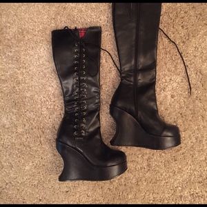 New Black Chunky Platform Costume Boots 8