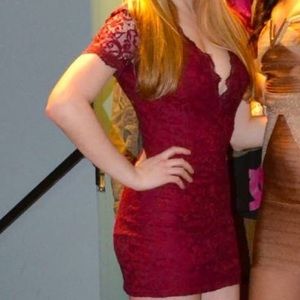 Maroon deep v lace dress