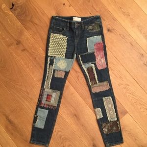 FREE PEOPLE PATCHWORK JEANS SZ 24 🌼🌸🌼