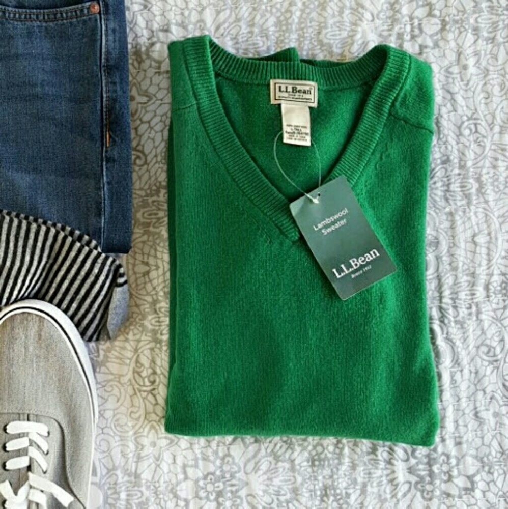 L.L. Bean Men's Lambswool Sweater Green L Tall