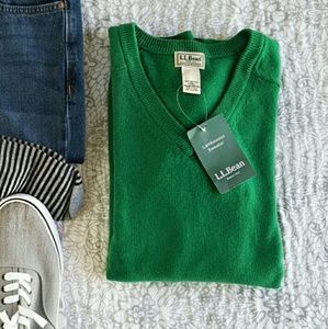 L.L. Bean Men's Lambswool Sweater Green L Tall