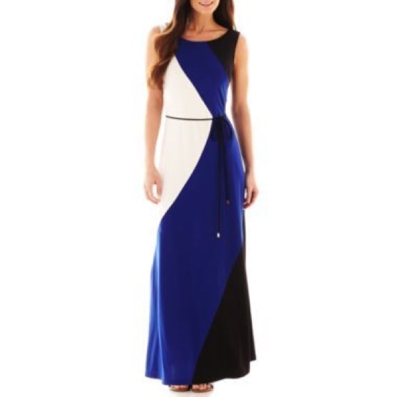 Sexy and stretchy rich look color block long gown - Picture 5 of 5