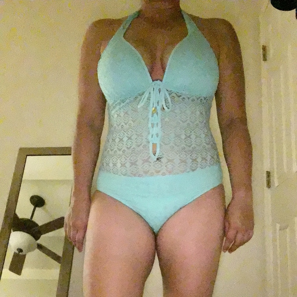 Sexy one piece turquoise swim suit
