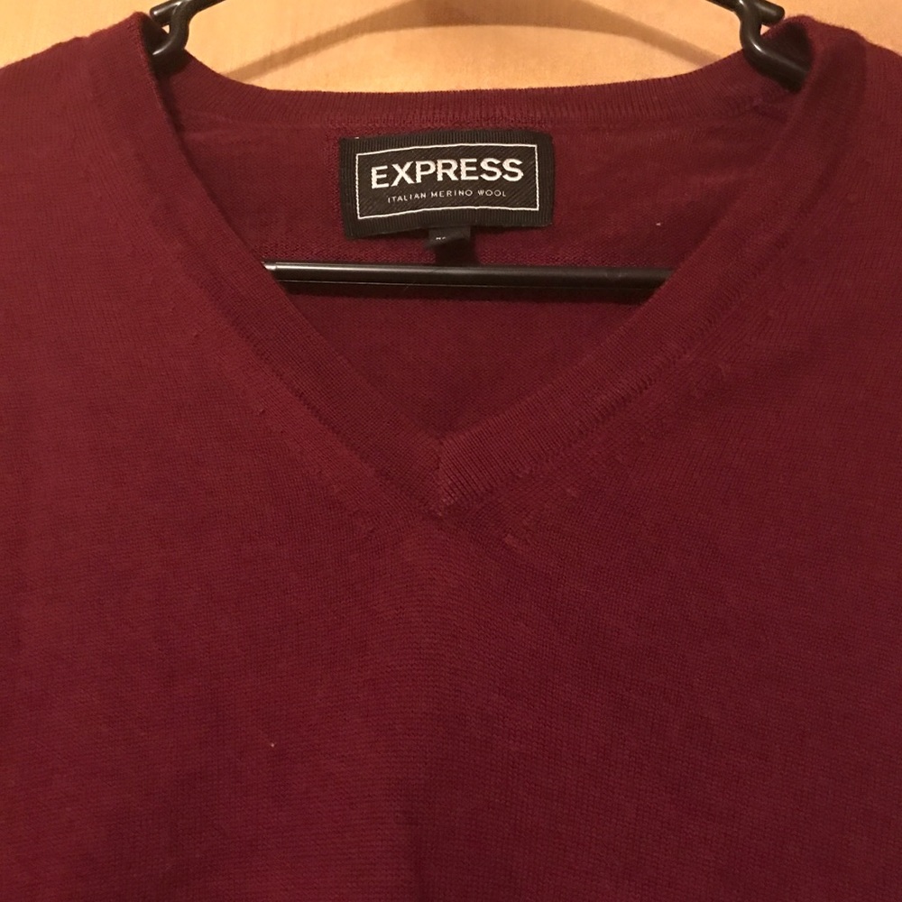 MENS Burgundy V Neck Pullover Sweater