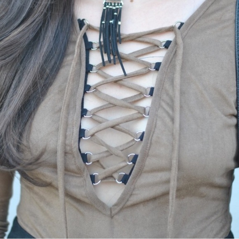 Camel Suede Lace-up Bodysuit