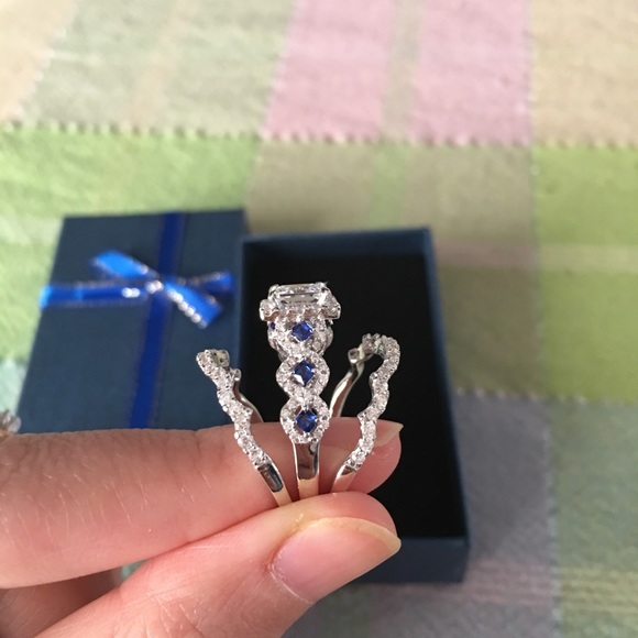 ❤️3pcs pure 925 silver engagement wedding ring set - Picture 2 of 4