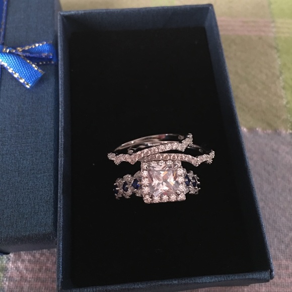 ❤️3pcs pure 925 silver engagement wedding ring set - Picture 3 of 4