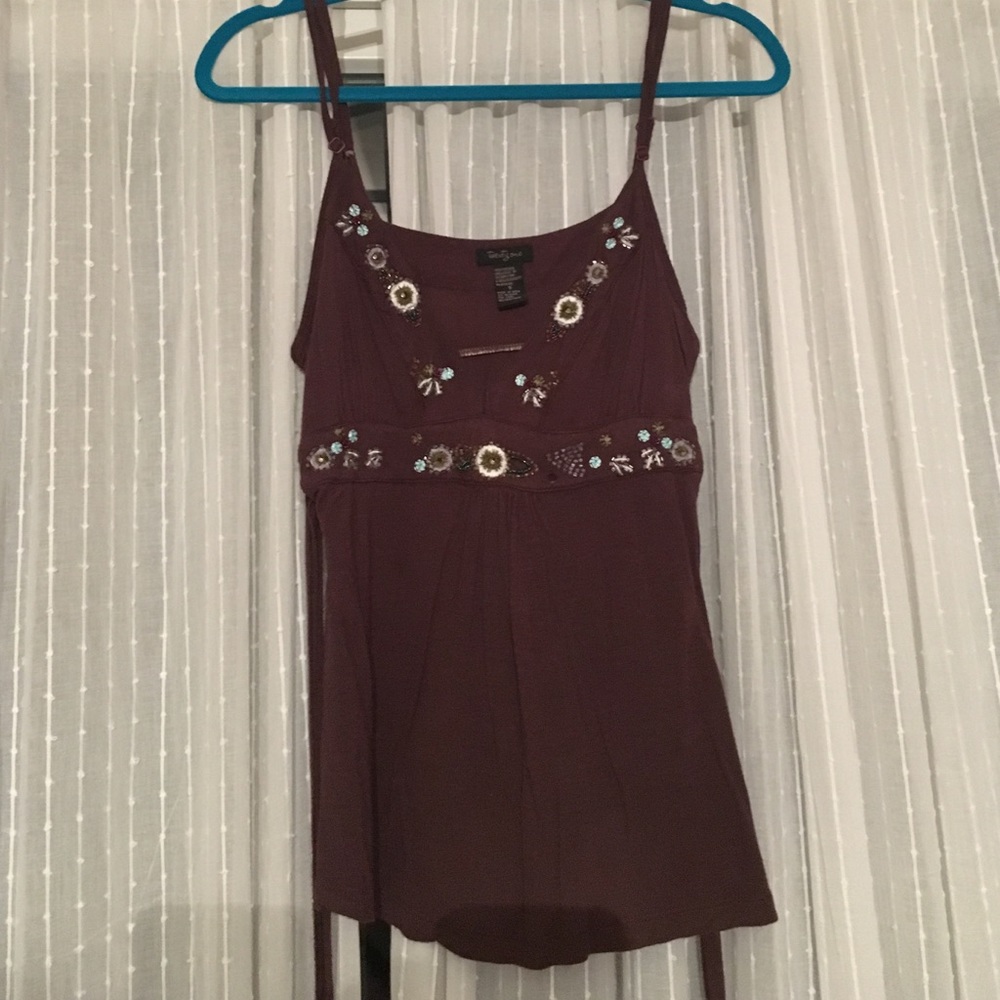 Brown tank with embroidery