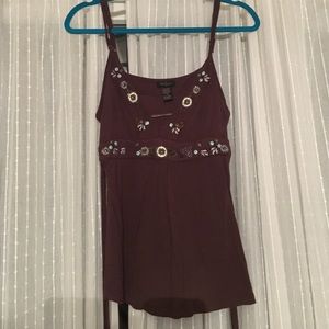 Brown tank with embroidery