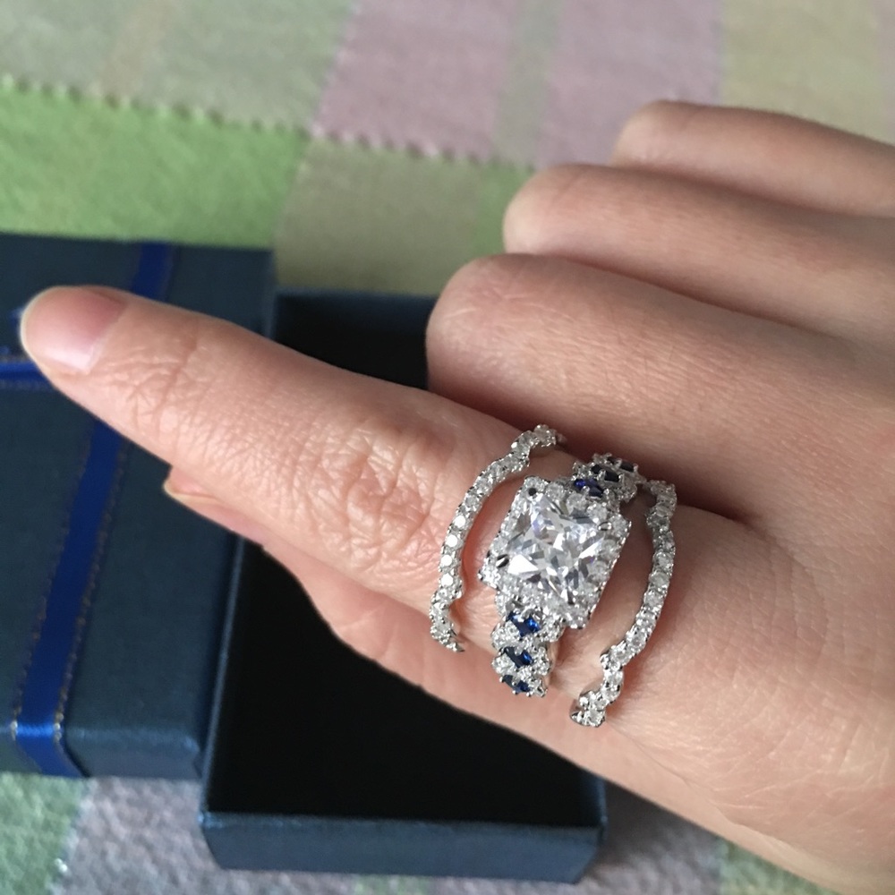 925 sterling silver engagement wedding ring set