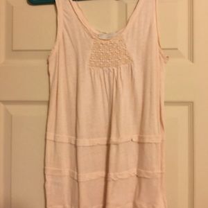 Blush pink flowy tank top with crocheted detail