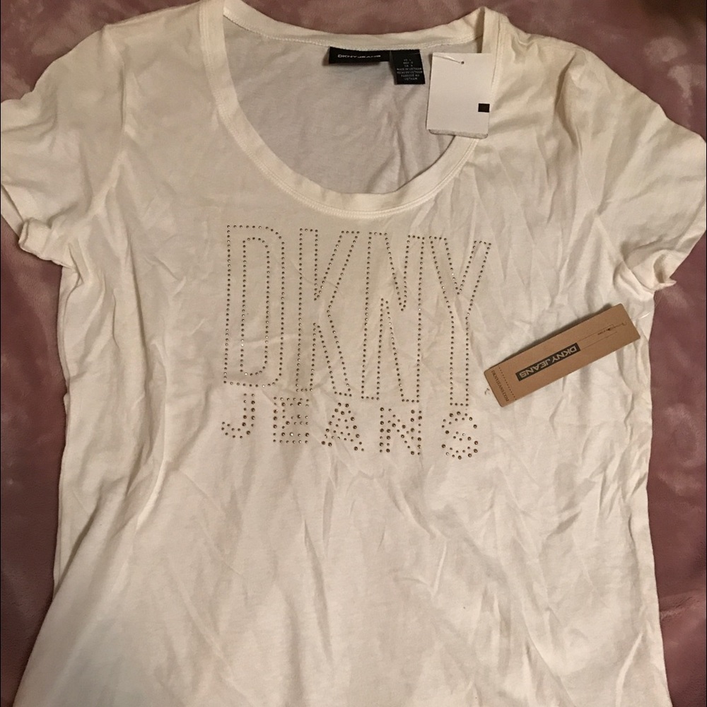 Dkny gold sequined white tshirt. Size large. NWT