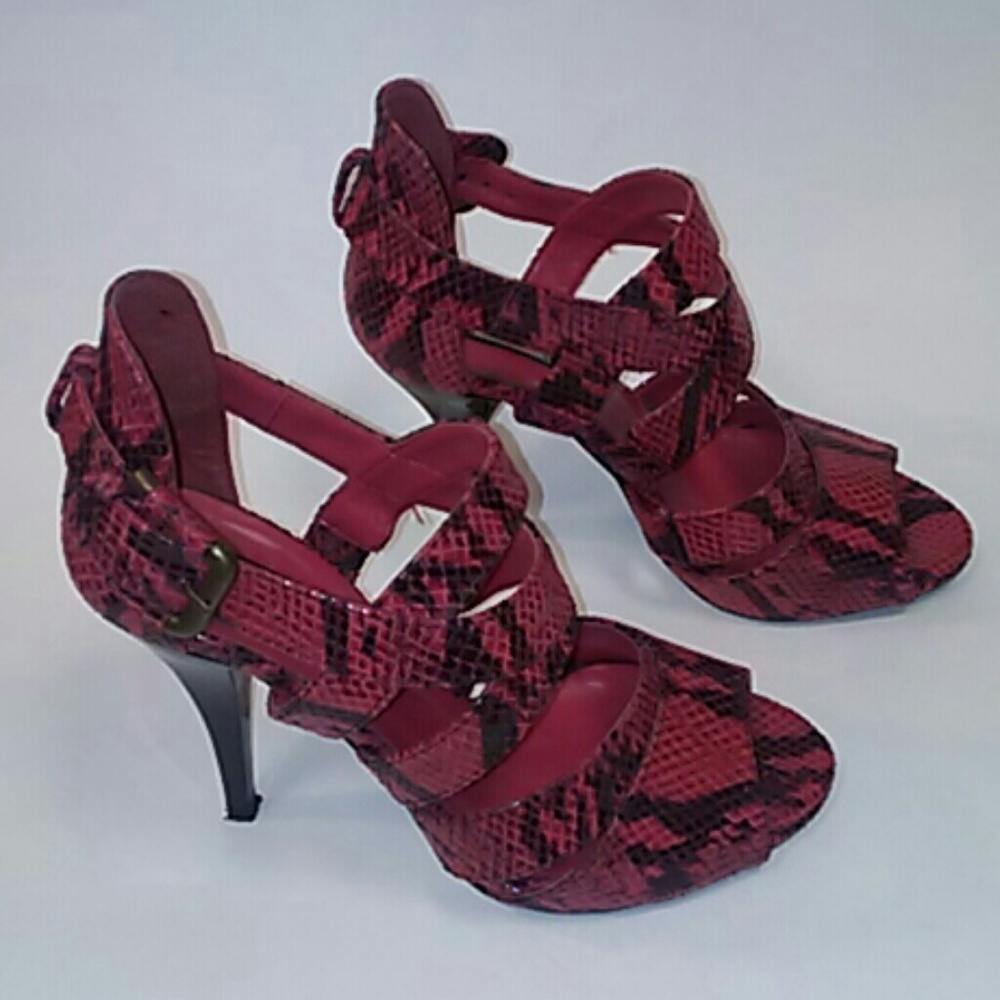 Zara Red Black Snake Skin Strap Pumps Size 38