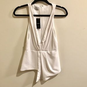 White deep v pleated top