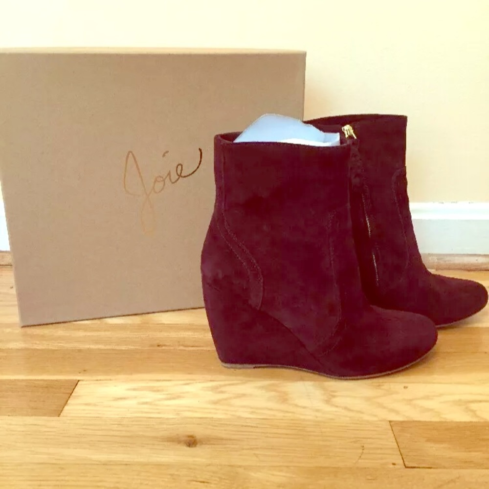 JOIE Oxblood Suede Wedge Booties In Box. 39.5
