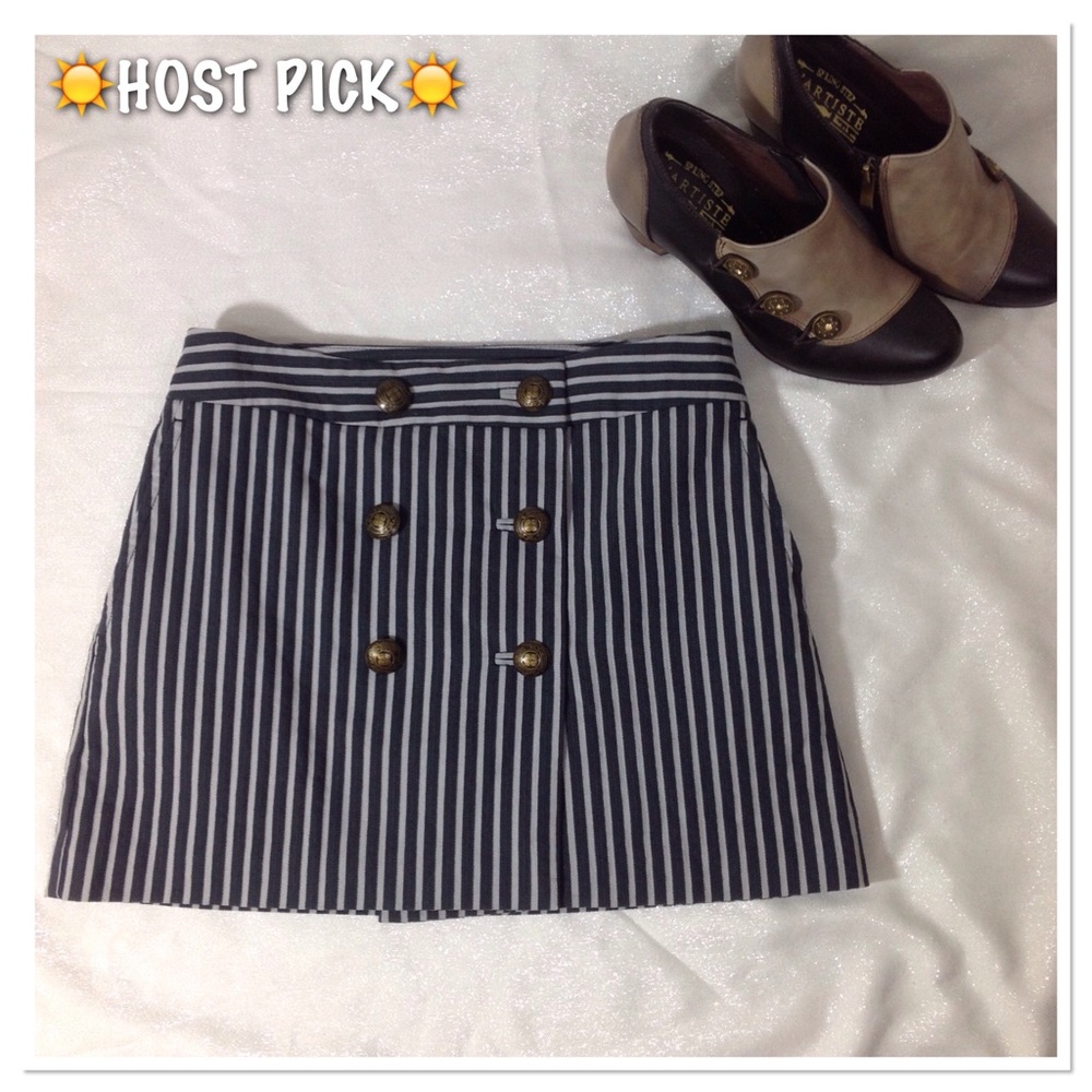 BCBG MaxAzria Striped Skirt W/Button Front
