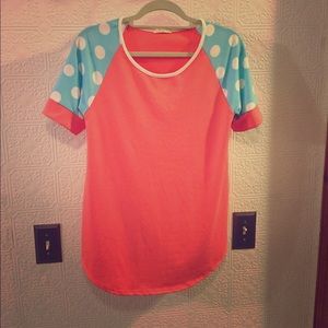 12 pm by Mon Ami coral & teal baseball tee