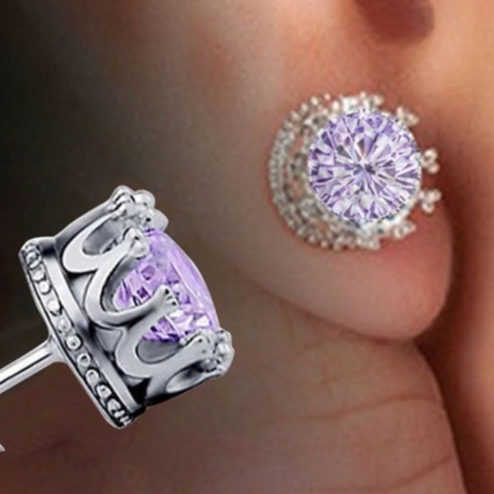 🌺 STERLING SILVER CROWN STUDS 🌺 LILAC PURPLE