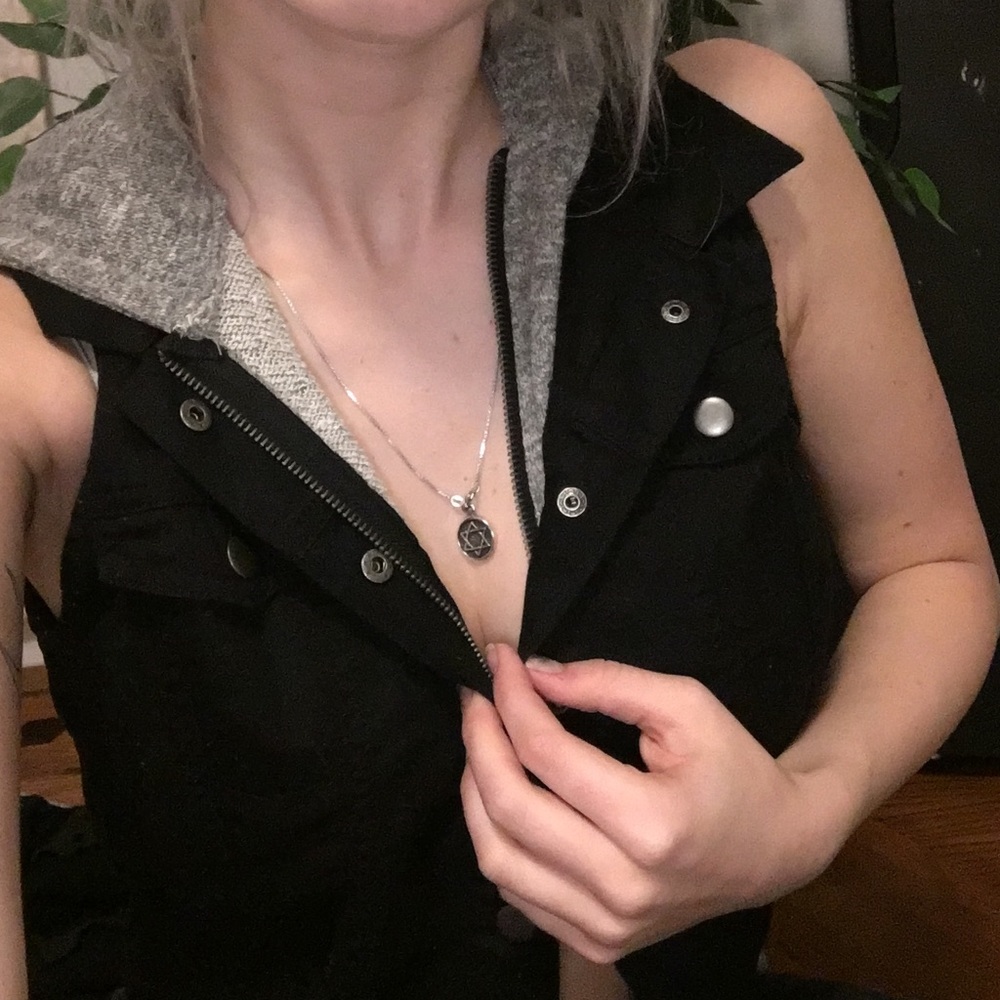 Black jean jacket with hood