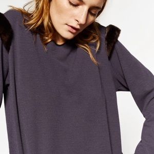 Furry Shoulder Top.Navy Blue Color.