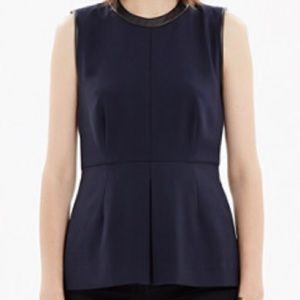 Madewell Leather-Trim Peplum Top in Navy