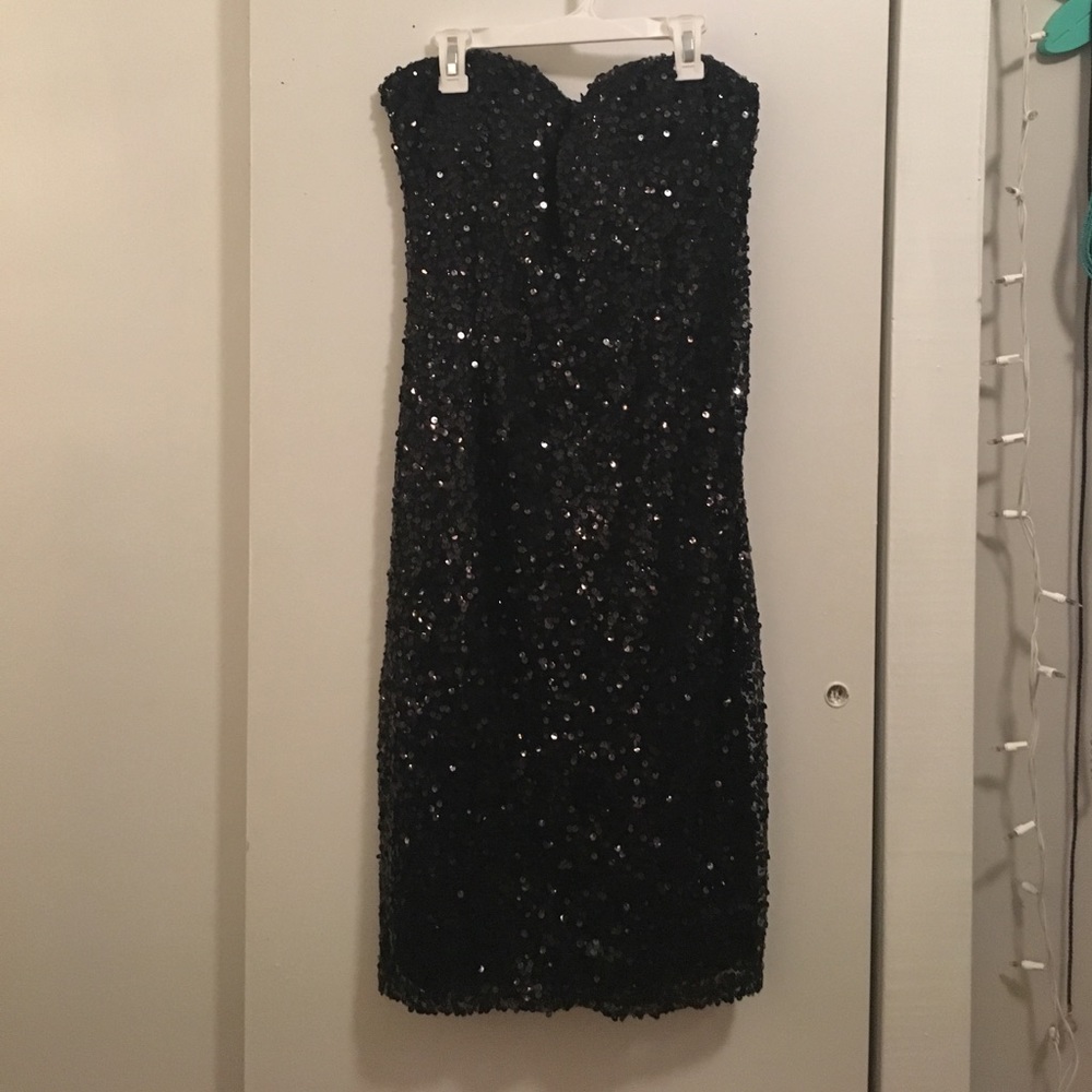 Black Sequin sweetheart strapless mini dress L