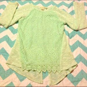 Girls light green lace high-low shirt