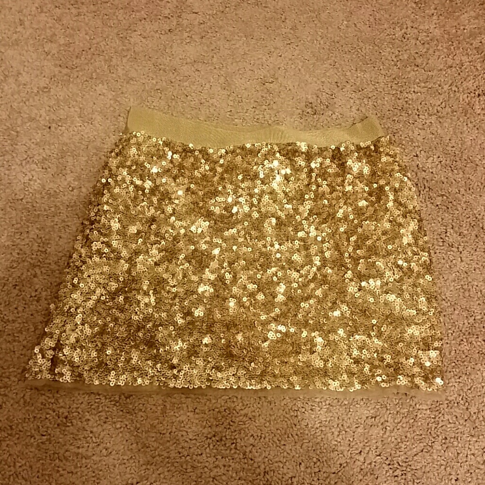 Lands End Gold Sequin Mini Skirt
