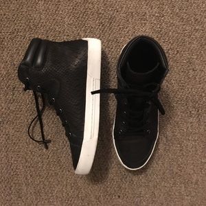 Joie black reptile embossed high top sneakers
