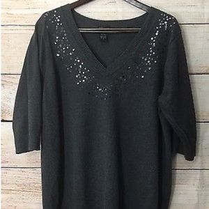 Grey V Neck Sparkle Sweater