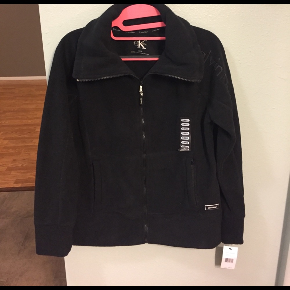 NWT small Calvin Klein black fleece full zip