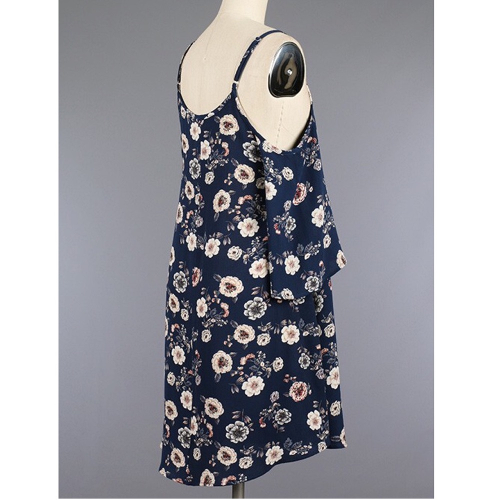 CARABELLE cold shoulder laceup floral dress NAVY - Picture 2 of 2