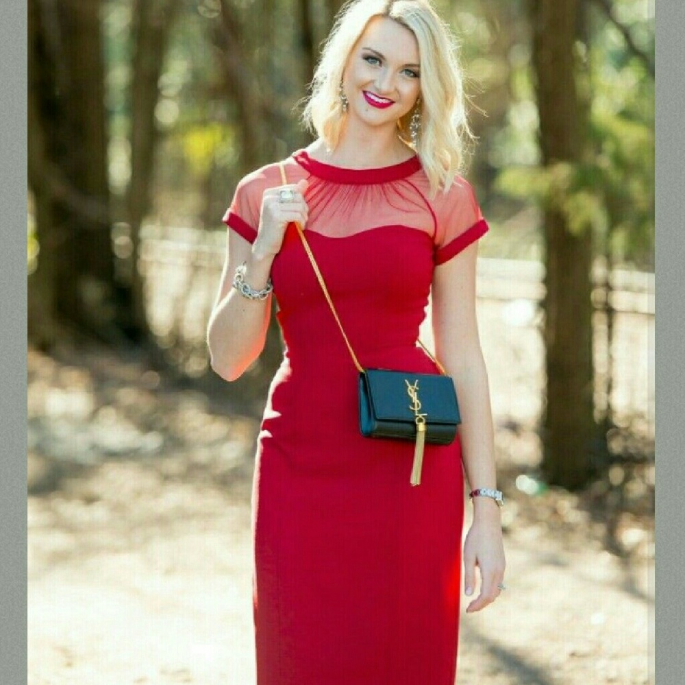 ๐ฅSALE๐ฅKATE RED MESH BODYCON DRESS - Picture 4 of 4