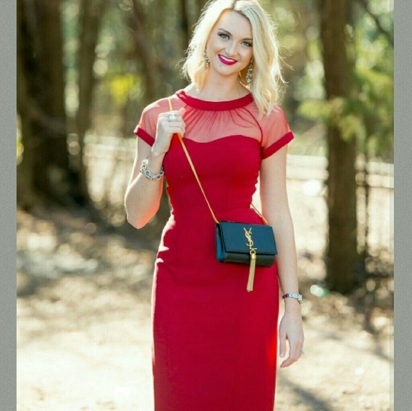 💥SALE💥KATE RED MESH BODYCON DRESS - Picture 4 of 4