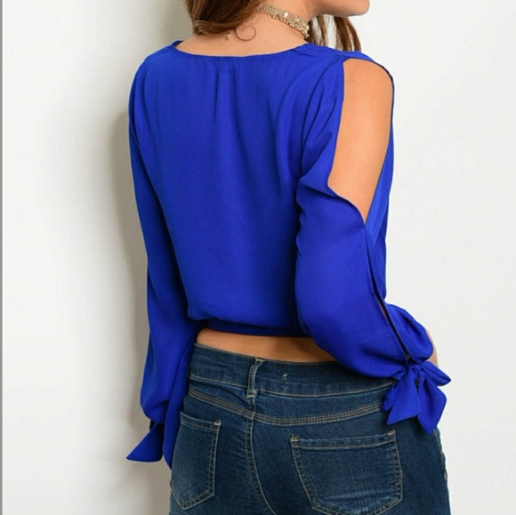 ROYAL BLUE SURPLICE CROP TIE TOP - Picture 3 of 3