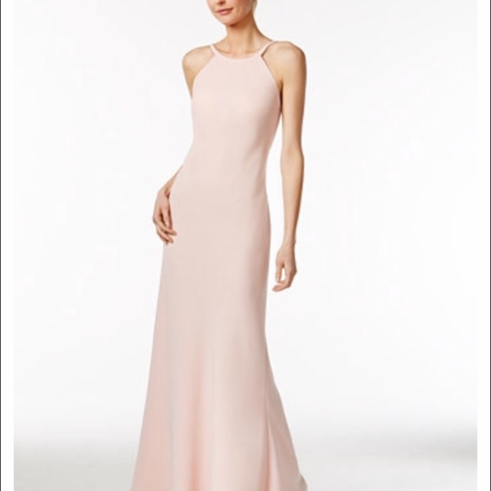 calvin klein full length halter open back gown
