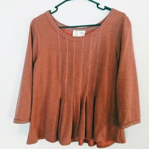 Burnt Red Peplum Top with embroidered detail