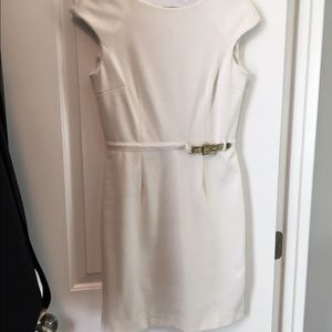 white dress, gold buckle