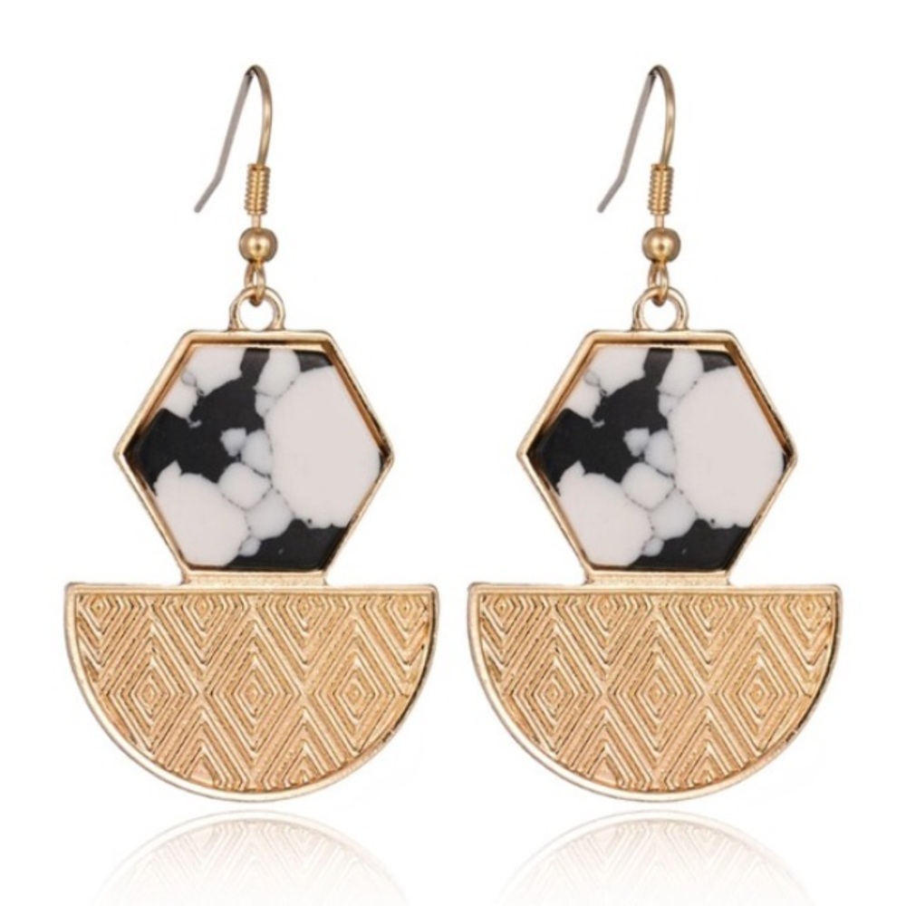 💋SOLD💋Luxe Hexagon Marble and Gold Earrings