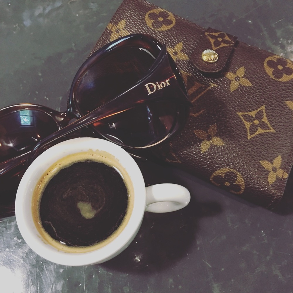 My favorite things: LV, sunglasses, and espresso