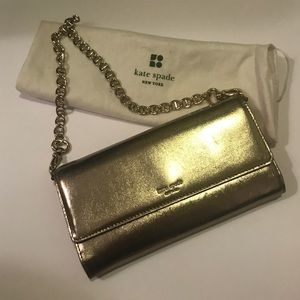 Gold Kate Spade Clutch with Hot Pink Interior