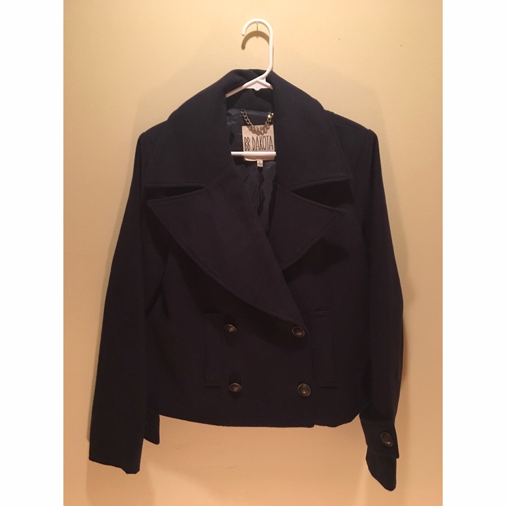 BB Dakota Cropped Navy Pea Coat