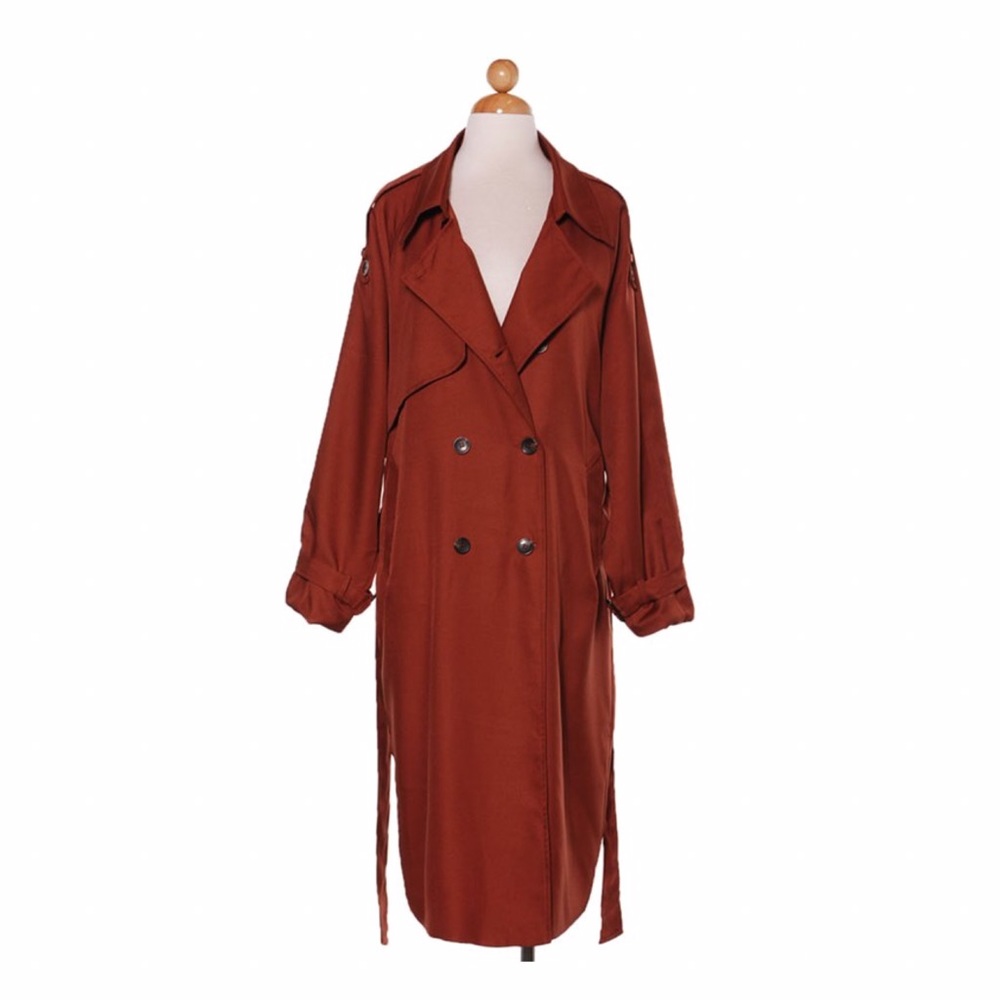 Rust super luxe knee length trench coat - Picture 4 of 4