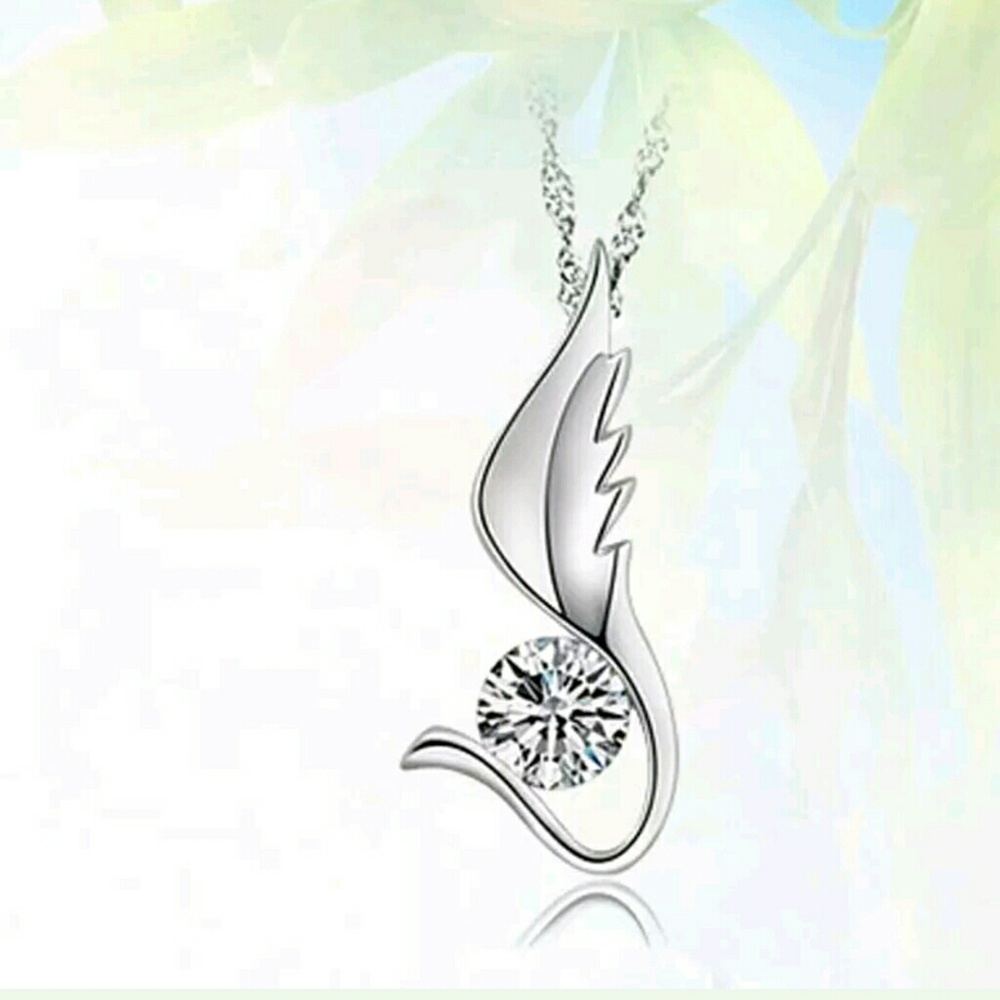 Silver White Sapphire Angel Wing Necklace - Picture 4 of 5