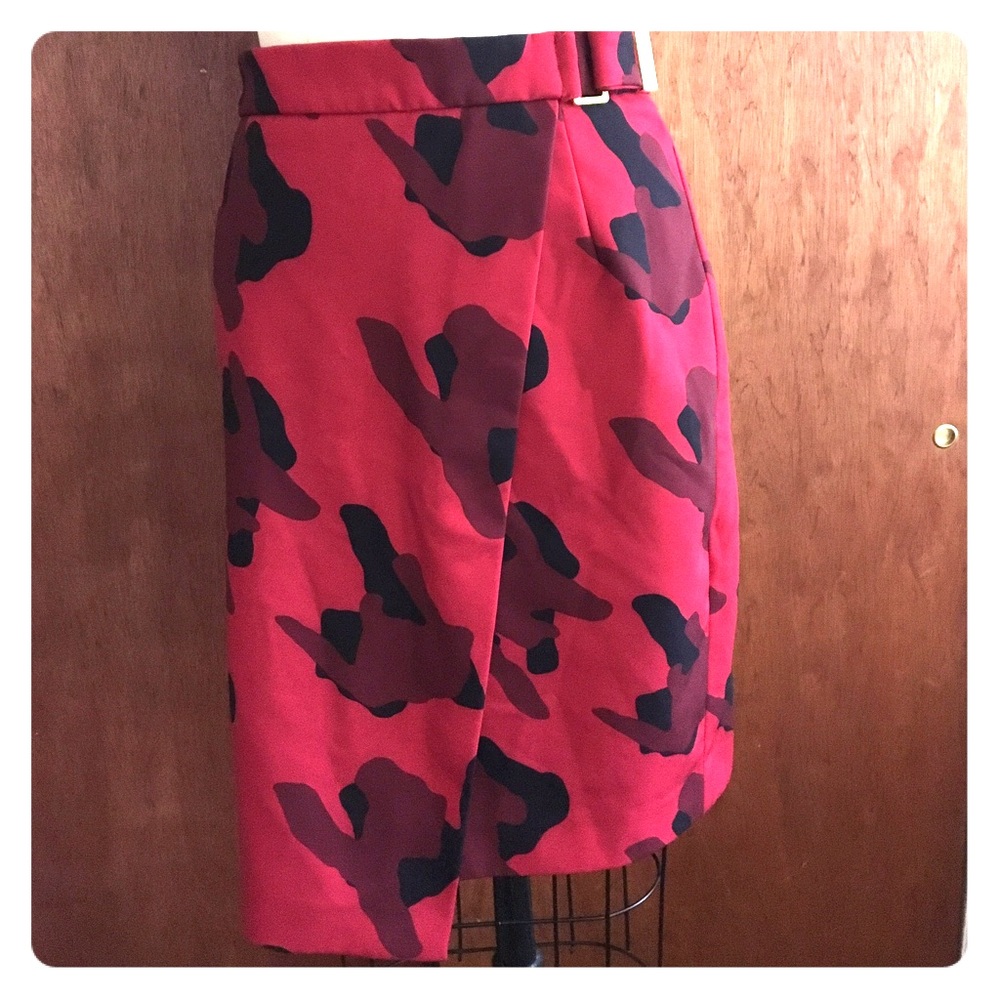 Camo print wrap pencil skirt with gold hardware