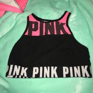 High neck VS PINK black and pink sports bra
