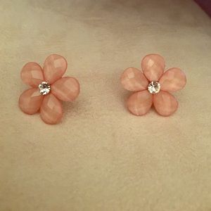 Pink flower earrings with diamond middle